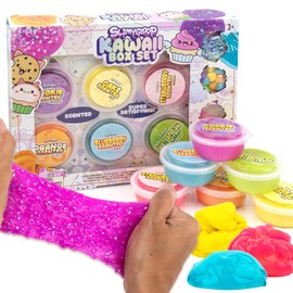 SLIMYGLOOP Kawaii Box Set, 6-Pack Scented Slimes, Fluffy Slime Cloud, Glitter Slime, Water Slime, Fun Slime Add Ins, Slime for Kids, Kids Party Favors Goodie Bags, Slime Bulk, Kids Slime, Food Slime