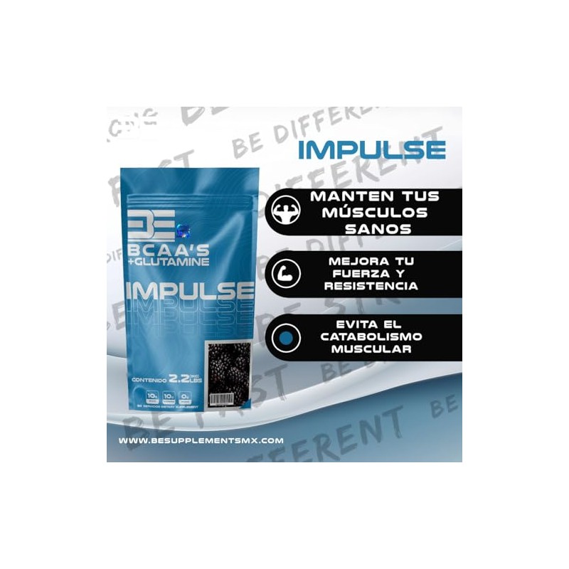 Impulse Bcaas Glutamina 1 Kg 50 Servicios sabor Mora
