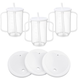 Sliner 3 Pcs Adult Sippy Cups for Elderly 12 oz Straw Sippy Cups with 2 Handles No Spill for Adults Spill Proof Dysphagia Cup for Disabled Patients (White)