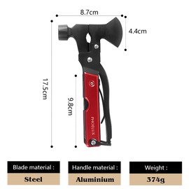 PHOELUX 16-IN-1 Camping Multitool (Red) Axe Hammer Survival Gear with Knife, Pliers, Saw, Fish Descaler, Screwdriver, Bottle Can Opener and Nylon Sheath, Good for Outdoor, Camping and Hiking