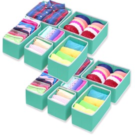 Simple Houseware Foldable Cloth Storage Box Closet Dresser Drawer Divider Organizer Basket Bins for Underwear Bras, Turquoise (Set of 12)