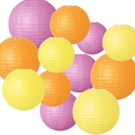 Suomiya Pack of 12 Paper Lanterns Yellow Orange Purple White Round Paper Lantern Paper Lantern for Lampshade Decoration, Wedding Decorations, Birthday Party, Garden Party Decoratio