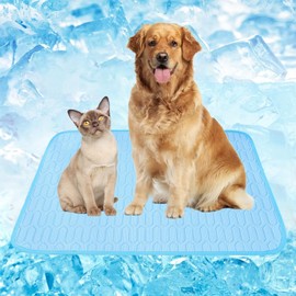 WUDEUI Dog Cooling Mat, Ice Silk Pet Cooling Pad for Summer, Washable Cat Cool Bed for Outdoor Indoor Kennels Crates Car Seats (Blue, 39.4 * 29.5'')