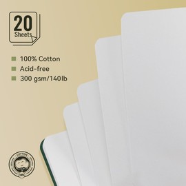 Lightwish Watercolor Journal, 100% Cotton Hot Press Watercolor Paper Sketchbook 9.25” x 3.93”, 20 Sheets (140lb/300gsm), Acid-Free for Watercolors, Gouache, Acrylics