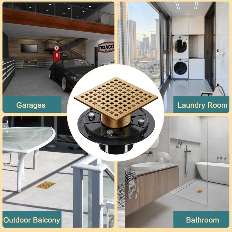 Champagne Bronze Shower Drain 4-1/4 Inch - Square Shower Floor