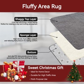 Poboton Area Rugs for Living Room, Ultra Soft Fluffy Non-Slip High Pile Rugs for Bedroom Kitchen Kids Nursery Room Entryway (Grey, 2x3 Feet)