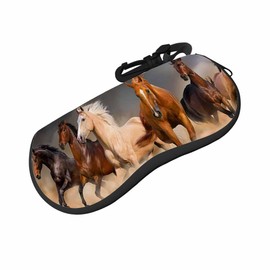 IBILIU Eyeglasses Case Running Horses South Western Desert Wild Animal Ultra Light Neoprene Sunglasses Case With Belt Clip,Soft Reading Glasses Case For Women Men