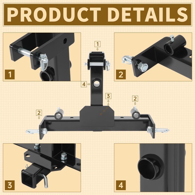 KUAFU 3 Point Hitch Receiver Universal Compatible with Category 1
