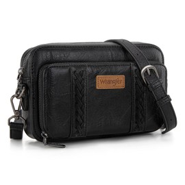 Wrangler Crossbody Bag for Women Small Western Vegan Leather Cross Body Purse Multi Pocket Crossover Bags Shoulder Purse Fashion Wallet Purses with Detachable Strap WG2207-30031BK