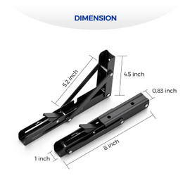 Ravinte 4 Pack 8 Inch Folding Shelf Brackets – Matte Black, Heavy Duty Collapsible Brackets for Tables and Benches – Space-Saving Design