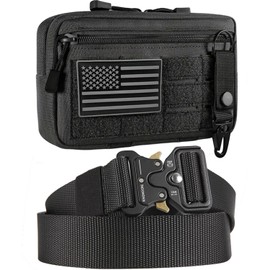 KingMoore EDC Molle Pouch and Quick-Release Tactical Belt (Black, Medium-for Waist 30"-36" (Belt Length 45"))