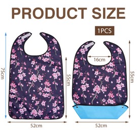 VEGCOO Adult Bibs for Elderly Women Men, Waterproof Dinning Bibs Reusable Adult Bib with Crumb Catcher, Washable Bib Mealtime Clothing Protectors for Elderly, Adult and Disabled(Peach Blossom Style)