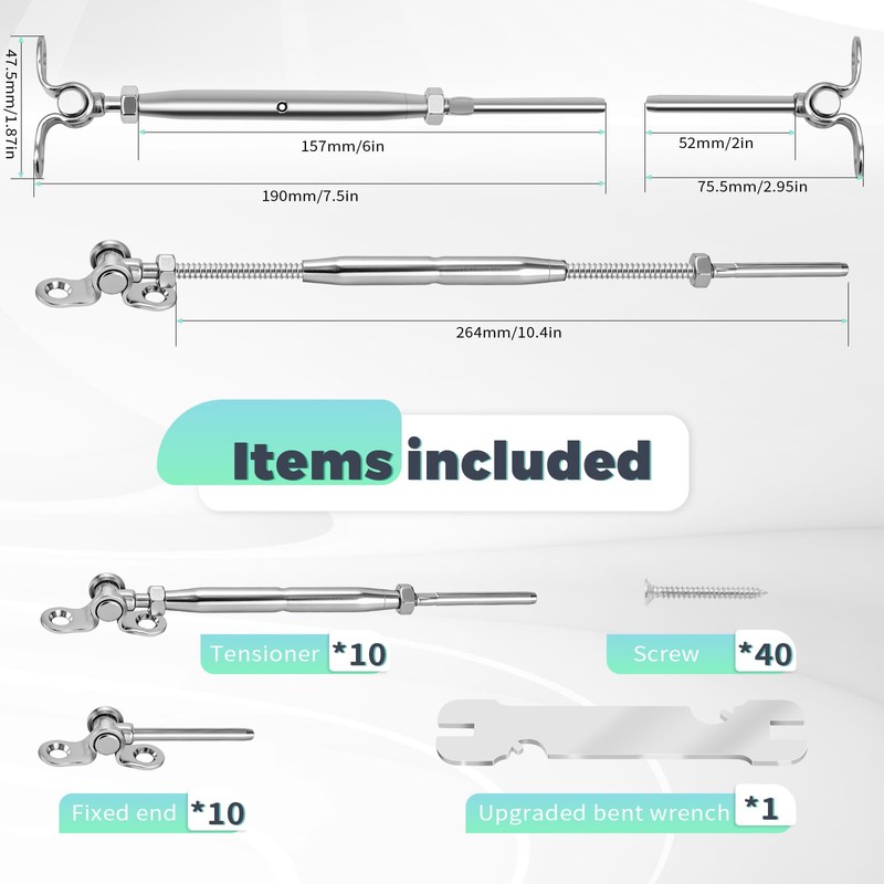 6Pairs 1/8" Cable Railing kit, Angle 180°Adjustable Deck Cable Railing