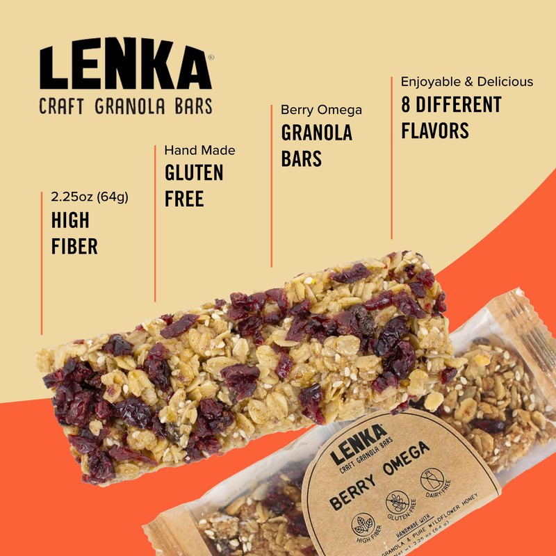 Lenka Bars - Berry Omega Snack Bars, Gluten Free, High