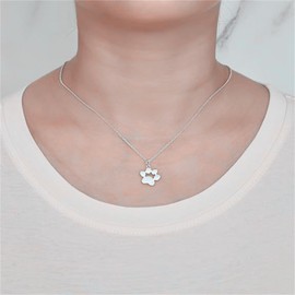 Paw Print Necklace Gold Silver Plated Dainty Lovely Dog Puppy Cat Bear Animal Paw Footprint Chain Necklace for Women Men Minimalist Animals Pet Lover Birthday Christmas Fashion Jewelry Gifts (Silver)