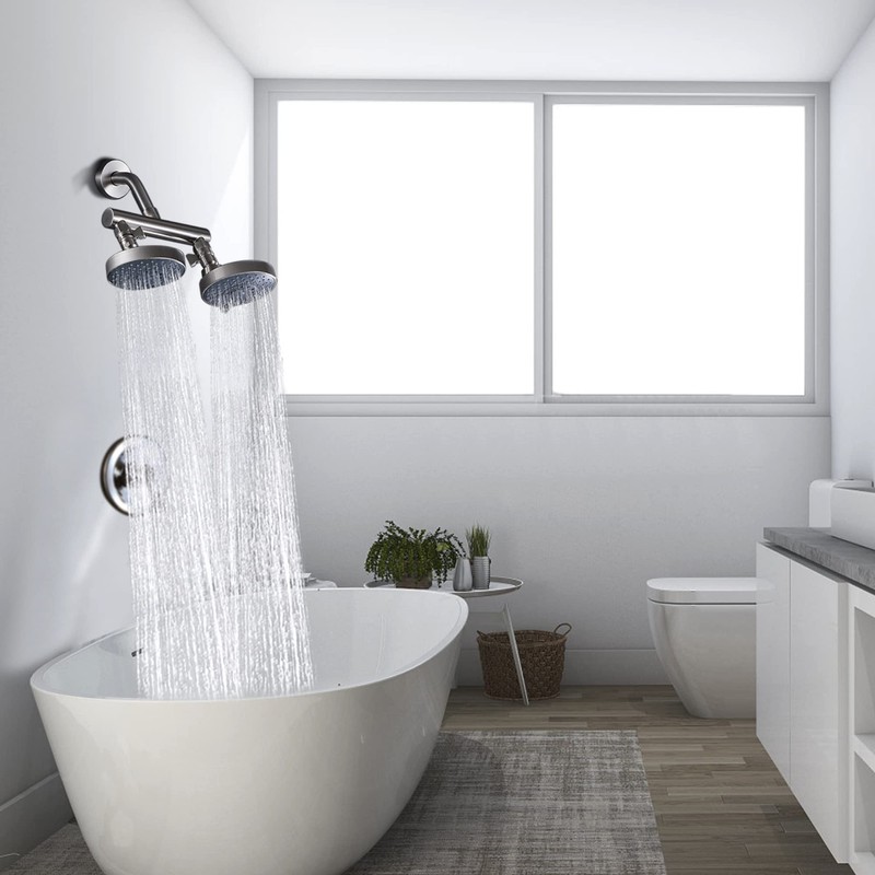 AZOS Double Shower Head with Shut-Off Valve, Bathathroom High Pressure