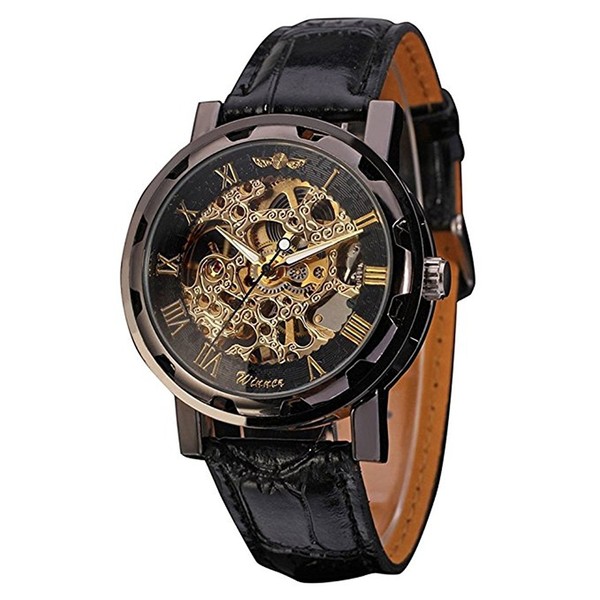 MASTOP Men's Retro Minimalist Mechanical Wrist Watch Leather Strap Roman