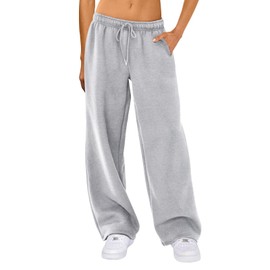 Women's Causal Drawstring High Waist Baggy Straight Wide Leg Sweatpants Solid Color Loose Trousers with Pockets