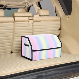 sunshine sky car organizers and storage for SUV,trunk organizer for sedan, leather foldable sleek box with lid,collapsible cargo bins, tool accessories containers,Rainbow Gradient(17.72 Inch)