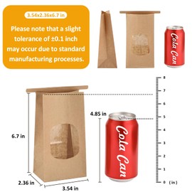 Eupako 3.54x2.36x6.7 Bakery Bags with Window 50 PCS Brown Tin Tie Tab Lock Bags Kraft Paper Bags for Cookies, Coffee, Included 50 PCS Handmade Stickers