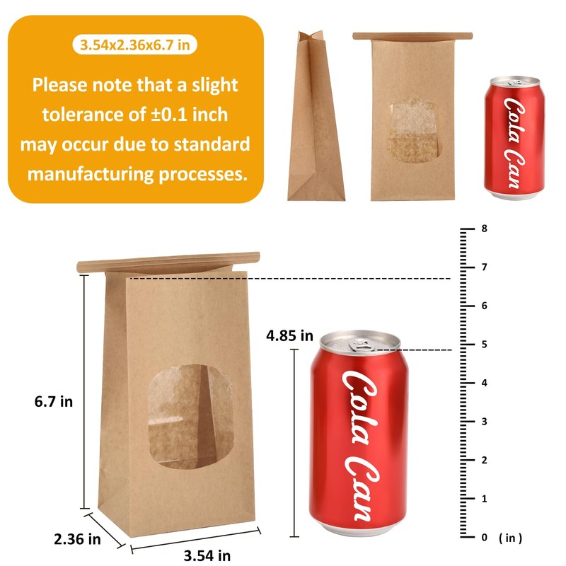 Eupako 3.54x2.36x6.7 Bakery Bags with Window 50 PCS Brown Tin