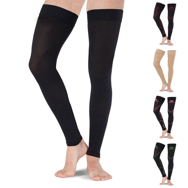 Mojo Compression Socks for Lymphatic and Circulatory Issues - Thigh-Hi Leg Sleeve with Grip Top, Firm Graduated Support - Black, Large A609BL3-1 Pair