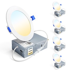 Ensenior 4 Pack 4 Inch LED Recessed Light, Dimmable, 3000K-5000K 3CCT, 750LM High Brightness, 9W 120V, Damp Rated, Ultra-Thin Canless Wafer Ceiling Light - ETL & FCC & IC