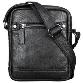 STILORD 'Pepe' Mens Leather Cross Body Bag Small Vintage Shoulder Bag with Strap and Zipper Messenger Bag fits 7 Inch Tablet in Genuine Leather, Colour:Black