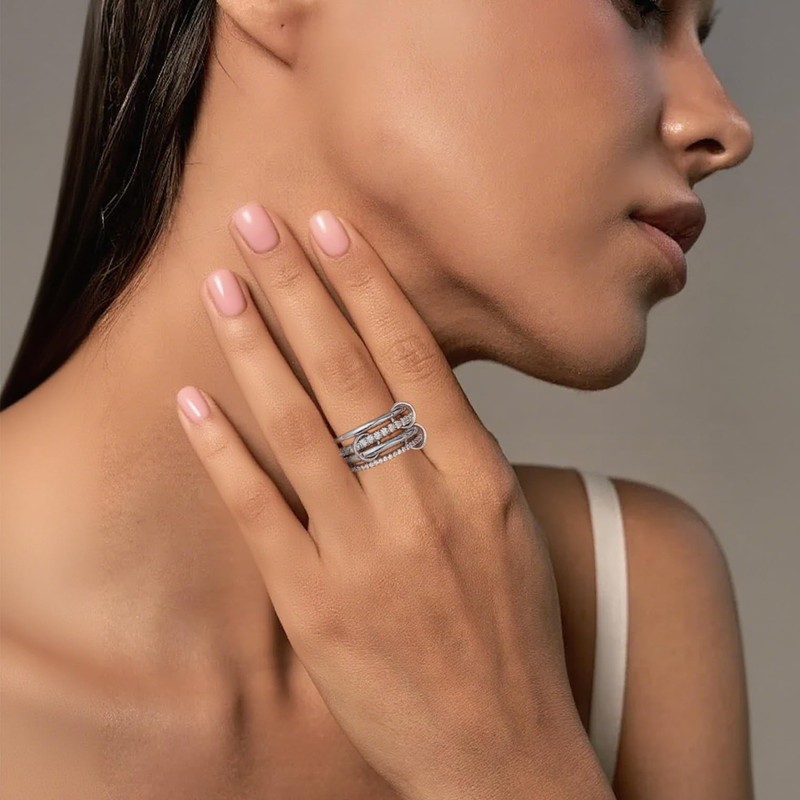 Canboer Silver Interlocked Stackable Rings for Women CZ Interlocking Stack