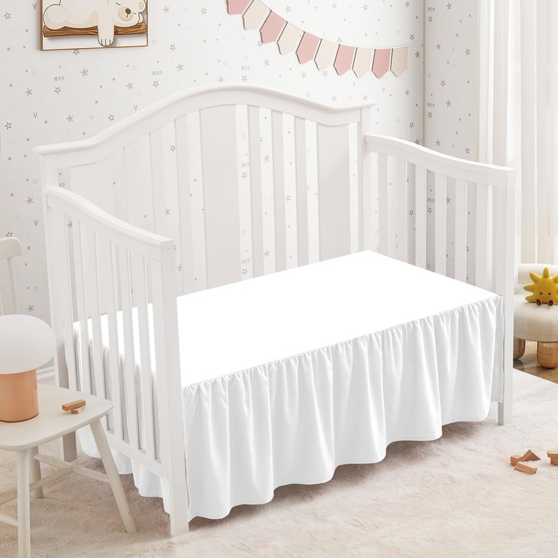SiinvdaBZX White Crib Skirt Dust Ruffle, Microfiber Crib Bed Skirt