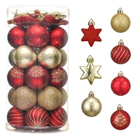 Valery Madelyn Christmas Tree Decorations Christmas Baubles Red Gold 35pcs 5cm Shatterproof Baubles for Christmas Tree Balls Ornaments for Traditional Xmas Decoration