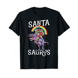 Merry Christmas Santa Rainbow friends Saurus Dinosaur Funny T-Shirt