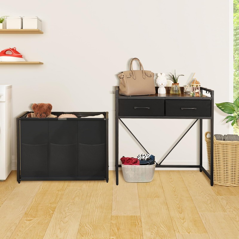 Rolling Laundry Sorter with wheels, Laundry Hamper 3 Section with