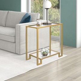 GIFTTROVE 2 Tier Rectangular Side Table, Gold End Table with Glass Top, Modern Metal Clear Coffee Table，Small Accent Table for Living Room, Bedroom, 22" x 12.4" x 24"