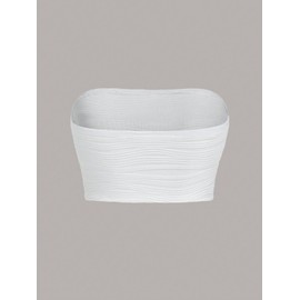 Verdusa Women's Textured Crop Tube Top Bandeau Top Strapless Open Back Tops Ribbed Sleeveless Shirt White Medium