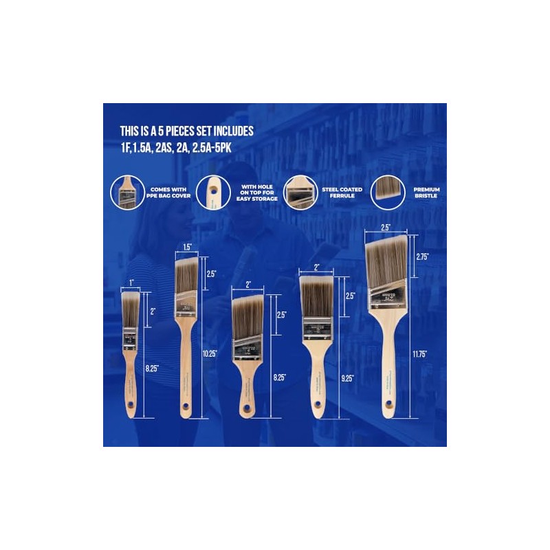 Pro Grade - Paint Brushes - 5 Ea - Paint