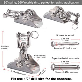 BeneLabel Stainless Steel 304 Swing Hangers for Swing, Hammock, Yoga, Sandbag, 360° Rotation, Heavy Duty 1000LB Capacity