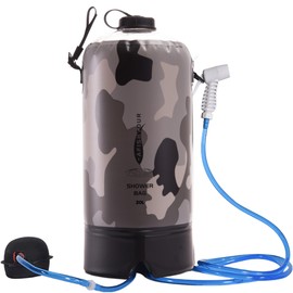 AFISHTOUR Portable Camping Shower Bag - 20L/5 Gallons Solar Shower Water Bag with Foot Pump, Hose and Shower Head - Camp Shower for Camping, Beach, Swimming, Hiking, Outdoor Trips (Grey)
