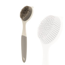 Dish Scrubber, Silicone Soft Bristles Scrub Brush with Scraper Tip, Comfortable Grip Brushes for Kitchen Sink, Pans, Pots, Skillet, Vegetable, Fruit, Potato Cleaning (White/Grey)