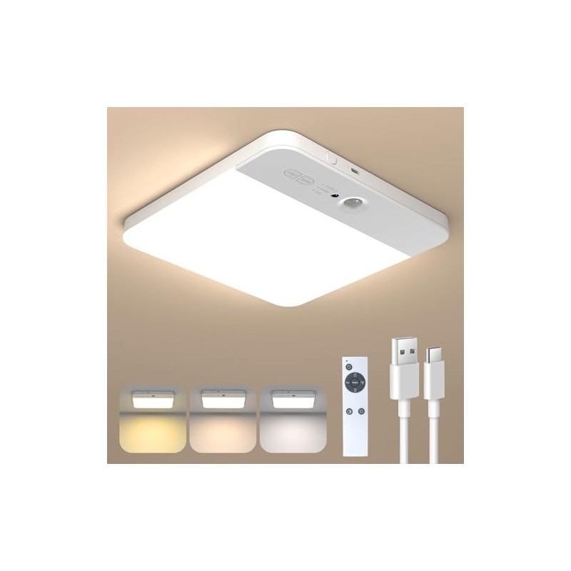 NARUNDREN Rechargeable Motion Sensor Ceiling Light with Remote, Wireless Ceiling