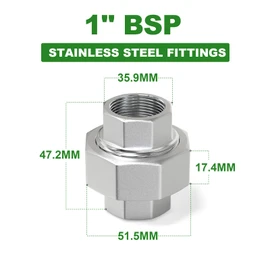 TAISHER 2 pieces 304 stainless steel union, 1 inch BSP female cast pipe fitting