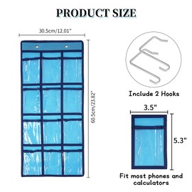 SAVORLIVING Classroom Pocket Chart Organizer, Pocket Chart for Phone Calculator Holder, Clear Pocket Organizer for Classroom Storage, Hanging Wall Door Calculator Phone Caddy, 12 pockets(Blue)
