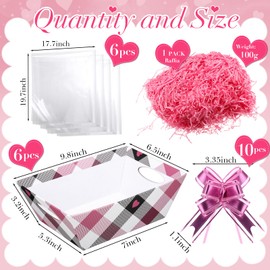 Dunzoom 22 Pcs Valentine's Day Empty Gift Basket Set Empty Market Tray Heart Gift Basket with Transparent Bags and Ribbon Pull Bows for Valentine's Day Wedding Holiday Party Favors(Red)