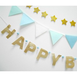 H.R.FRANCE Birthday Garland, Birthday Party Decoration, Happy Birthday (Blue, Set of 3 (HAPPY BIRTHDAY, Star Garland, Flag))