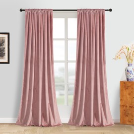 Roslynwood Luxury Soft Dusty Pink Velvet Curtains 84 inches Long Back Tab Thermal Insulated Blackout Window Drapes for Living Room/Bedroom/Dining Room, W52 x L84, 2 Panels