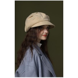 Golirsteca Women Men Visor Beret Hat Cabbie Painter Artist Winter French Retro Octagonal Caps with Brim Khaki