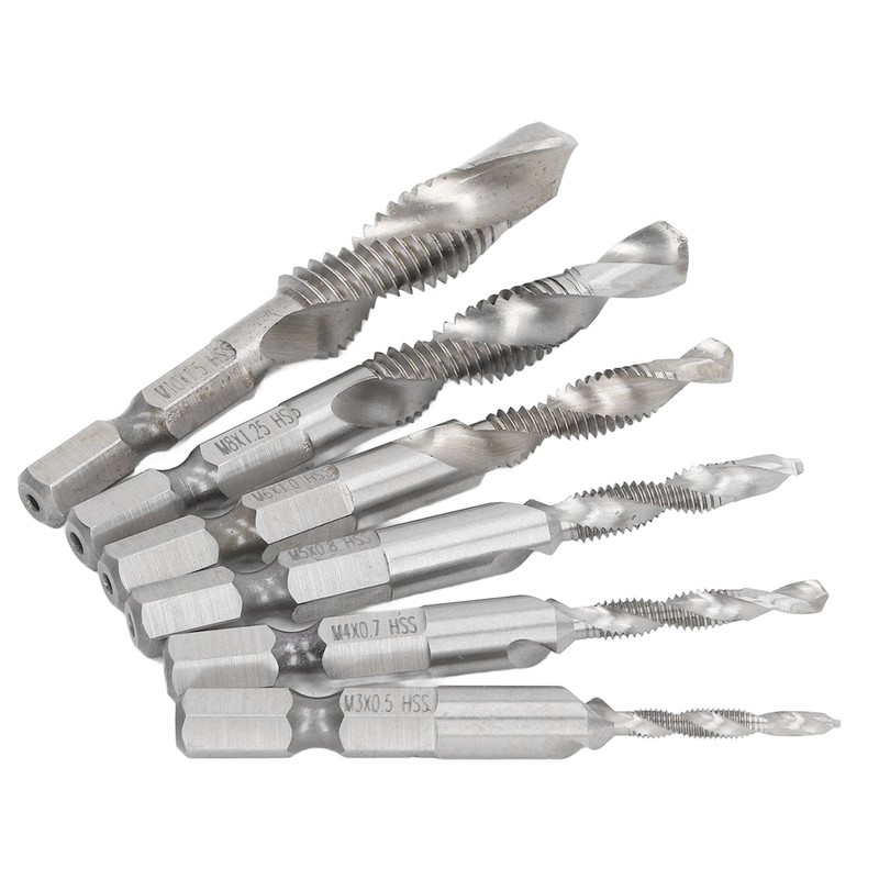 6PCS Hex Shank Combination Drill Tap 3 in 1 HSS