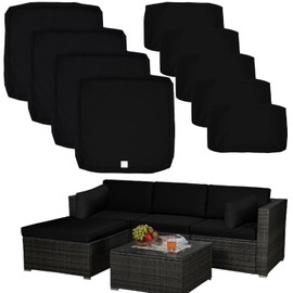 9 Pack Patio Cushion Covers Set Outdoor Furniture Cushion and Pillow Cover Replacement Fit for 5 Pieces 4-Seater Wicker Rattan Patio Sectional Sofa Chair Couch Set,Black-Cover Only (Large)