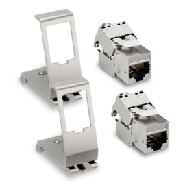 FGB 10Gbps 2xCAT 7 Keystone Jack Module with 2x1-Port DIN Rail Adapter - Tool-Free LSA - Metal STP Shielding RJ45 Socket Snap-in Mounting for 35 mm DIN Rails