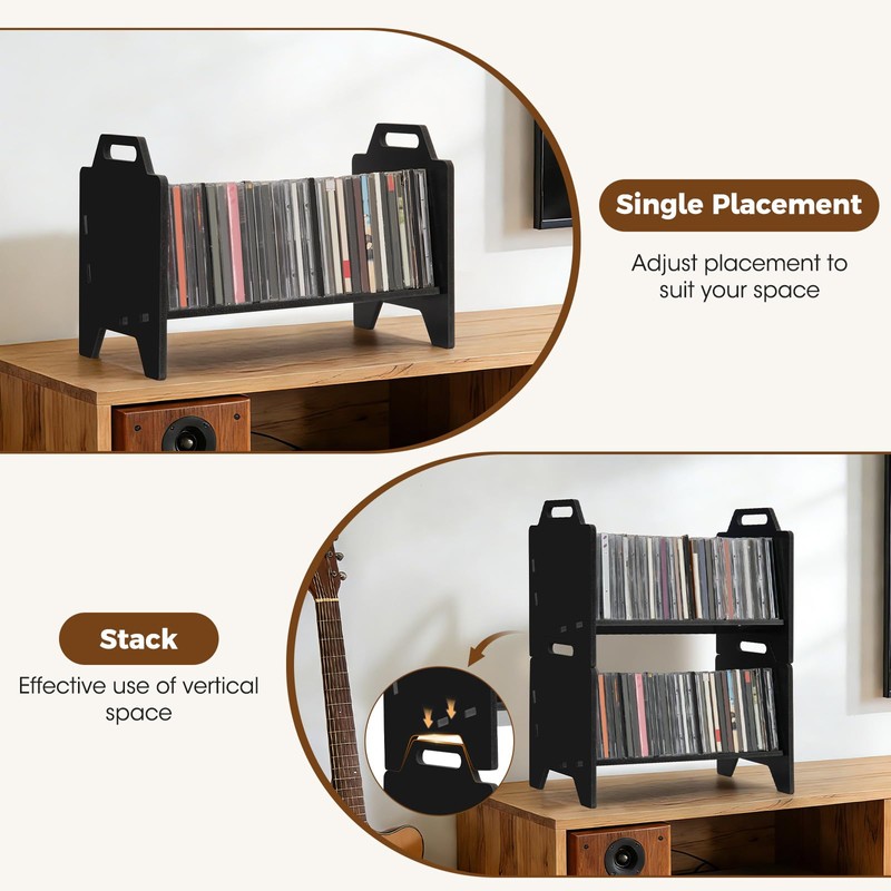 2 Pack Stackable CD Holder Organizer Rack, CD Storage Tower
